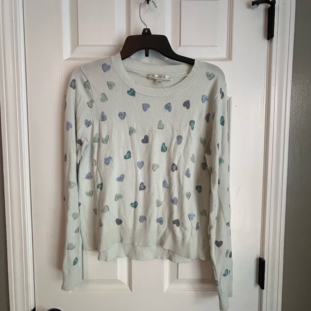 LC Lauren Conrad Blue/Gray Sweater with Heart Accents